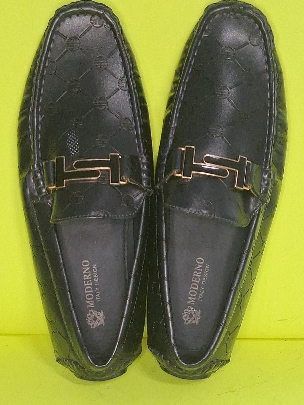 Men’s Black Leather Slip-On Loafers with Gold Accent
